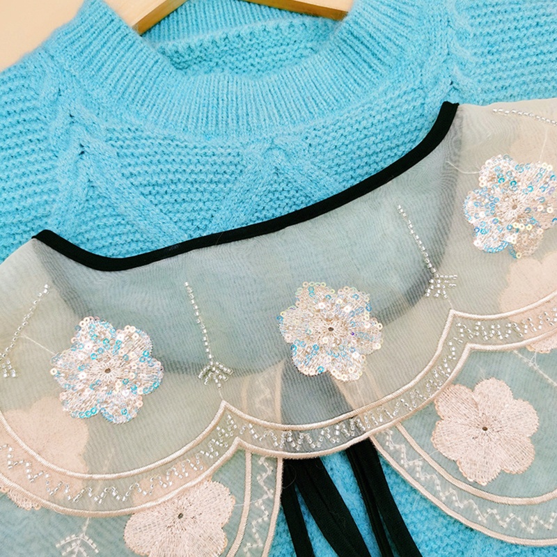 Áo Sơ Mi Lửng Vải Sheer Phối Dây Cột Thêu Hoa Đính Hạt Có Thể Tháo Rời Cho Nữ