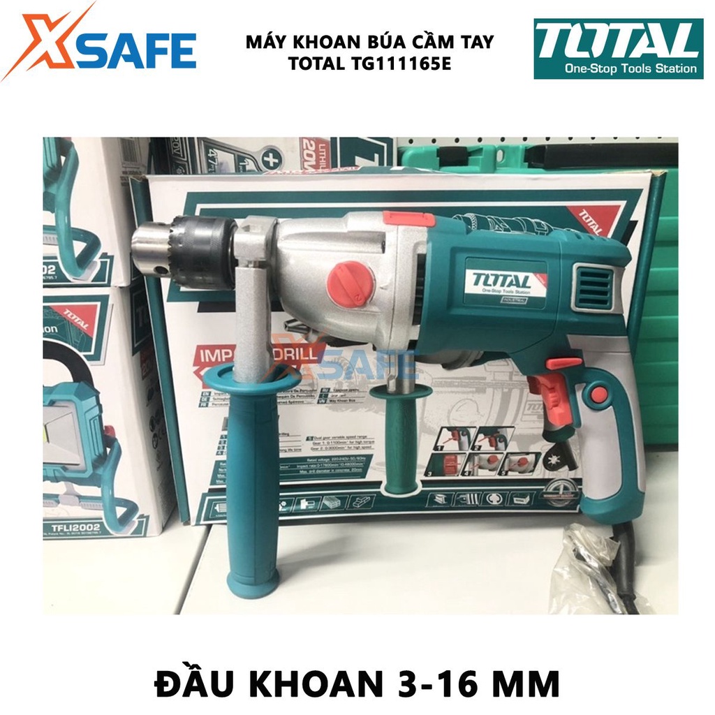 Máy khoan búa Total TG111165E | Máy khoan động lực cầm tay Nguồn vào: 1050W dùng để khoan lỗ sâu trên bê tông và các vật