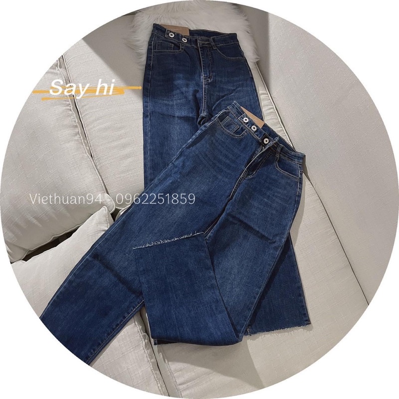 Quần ống đứng cạp khuy chất jeans dãn phong cách Hàn Quốc
