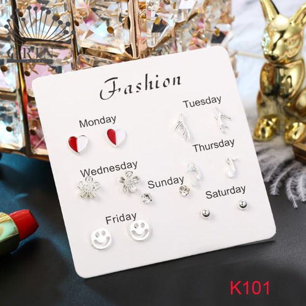 Set bông tai nữ - Set khuyên tai 6 đôi trong tuần nhỏ xinh K98 K99 K100 K101 K102 K103 K104 K105 K106 K107 K167 K168