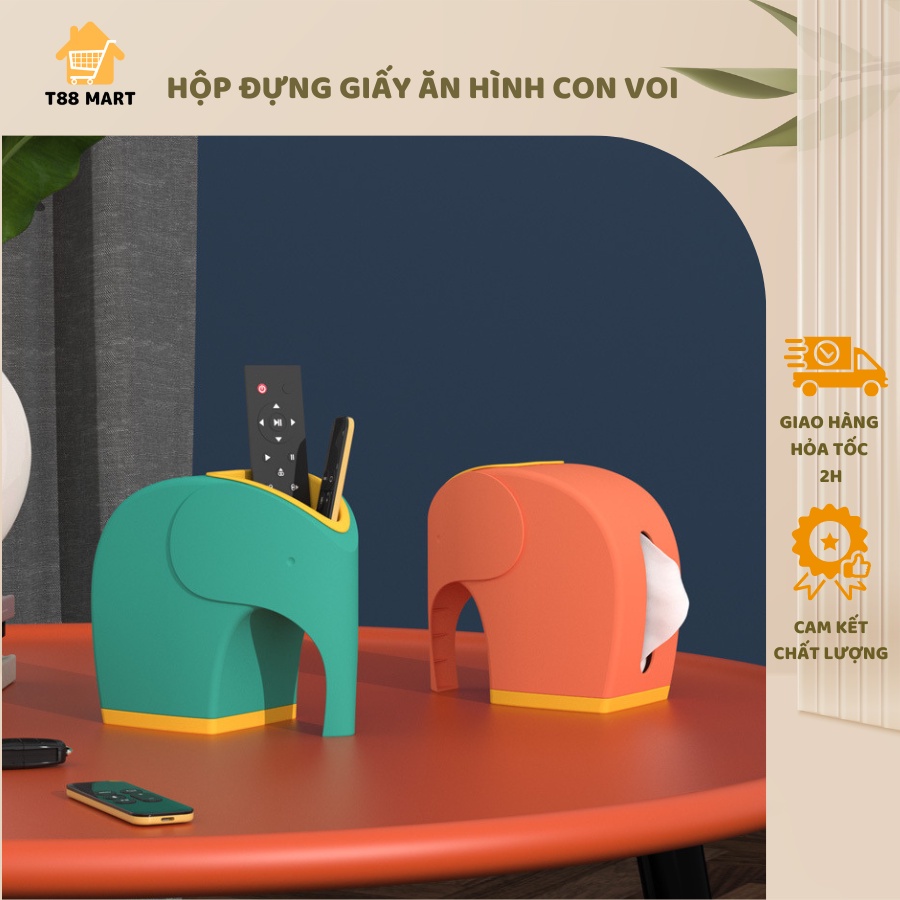 Hộp đựng giấy ăn, bút, điều khiên 2 trong 1 hình voi ngộ nghĩnh, chất liệu nhựa ABS cao cấp, dày dặn