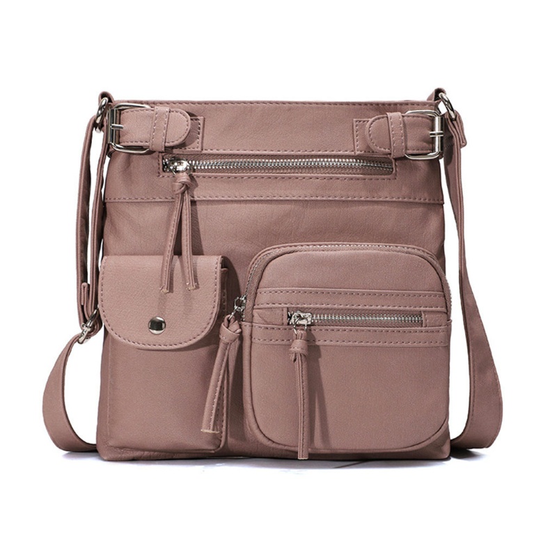 Túi Da PU Đeo Chéo Nhiều Ngăn Có Khóa Kéo Dành Cho Nữ