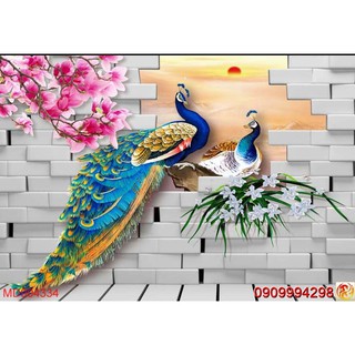 TRANH DÁN TƯỜNG 3D CHIM CÔNG,TRANH CHIM KHỔNG TƯỚC VÀ HOA MẪU ĐƠN