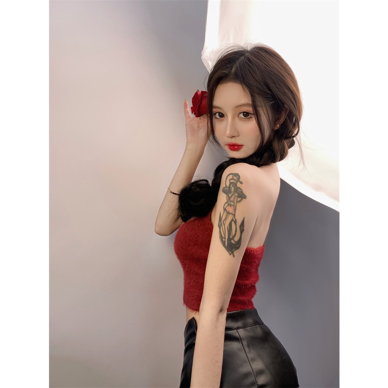 Cocory vn  Áo Croptop Dệt Kim Hai Dây In Chữ Dáng Ôm Gợi Cảm Cho Nữ