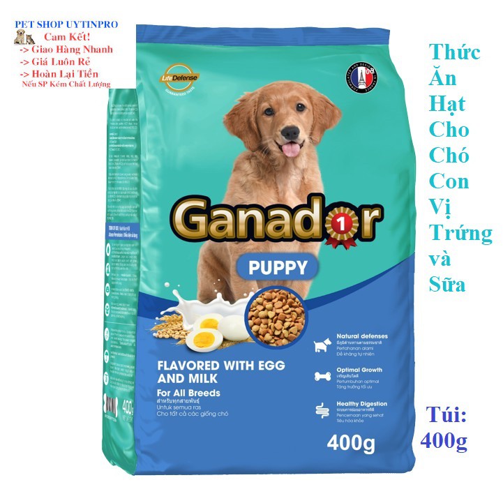 THỨC ĂN CHO CHÓ CON Ganador Puppy Dạng hạt Vị Trứng và Sữa Túi 400g Thương hiệu từ Pháp