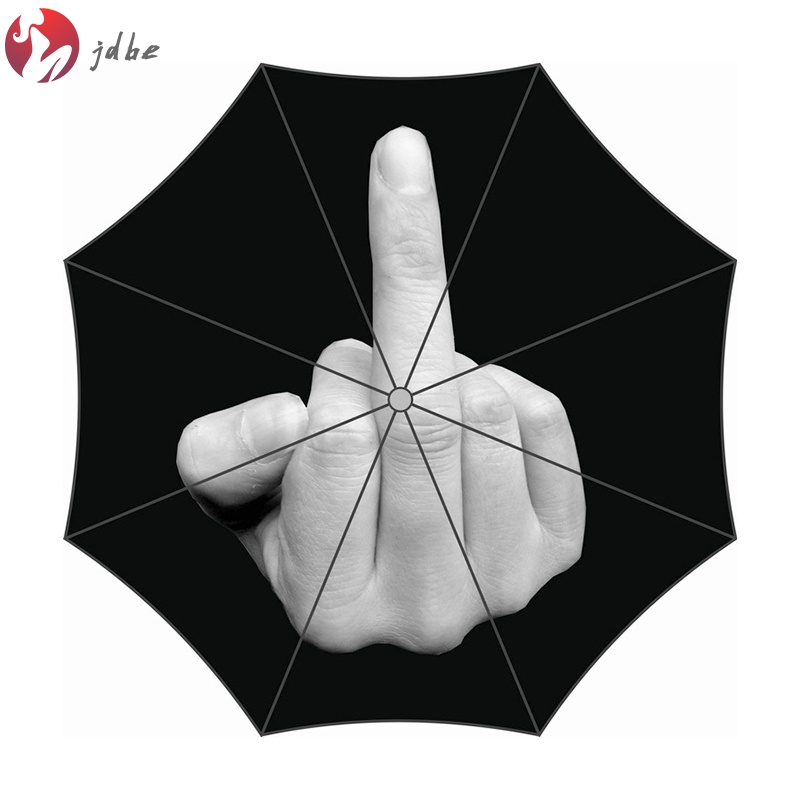Dù Gấp Chống Gió In Hình Ngón Tay Giữa Màu Đen Dành Cho Nam Và Nữ