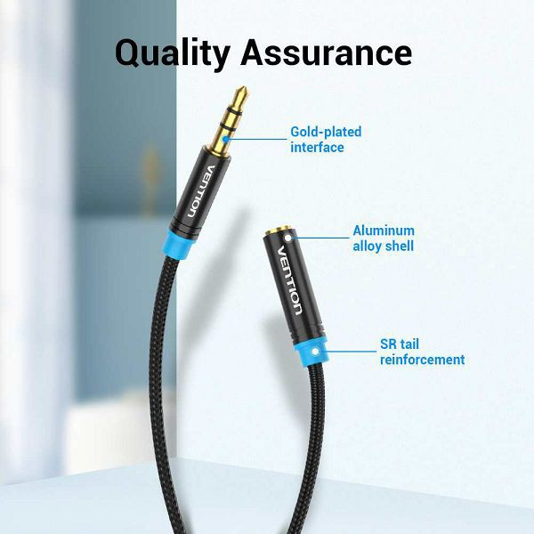 Cáp AV nối dài loa 3.5mm bọc lưới cao cấp dài 5m chính hãng Vention VAB-B06-B500-M