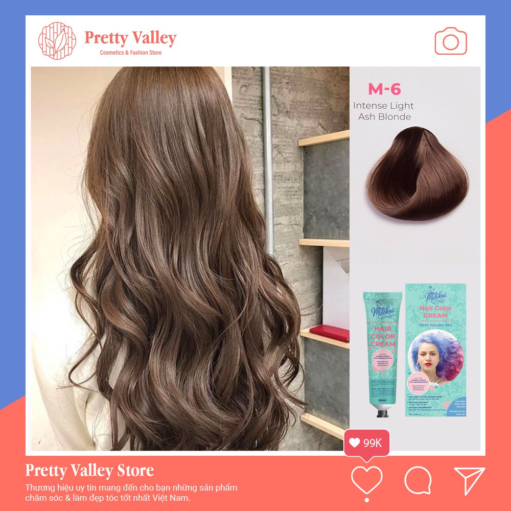 Kem nhuộm tóc màu nâu khói MOLOKAI, kem nhuộm tóc siêu dưỡng phủ bạc chứa collagen tảo biển - Pretty Valley Store