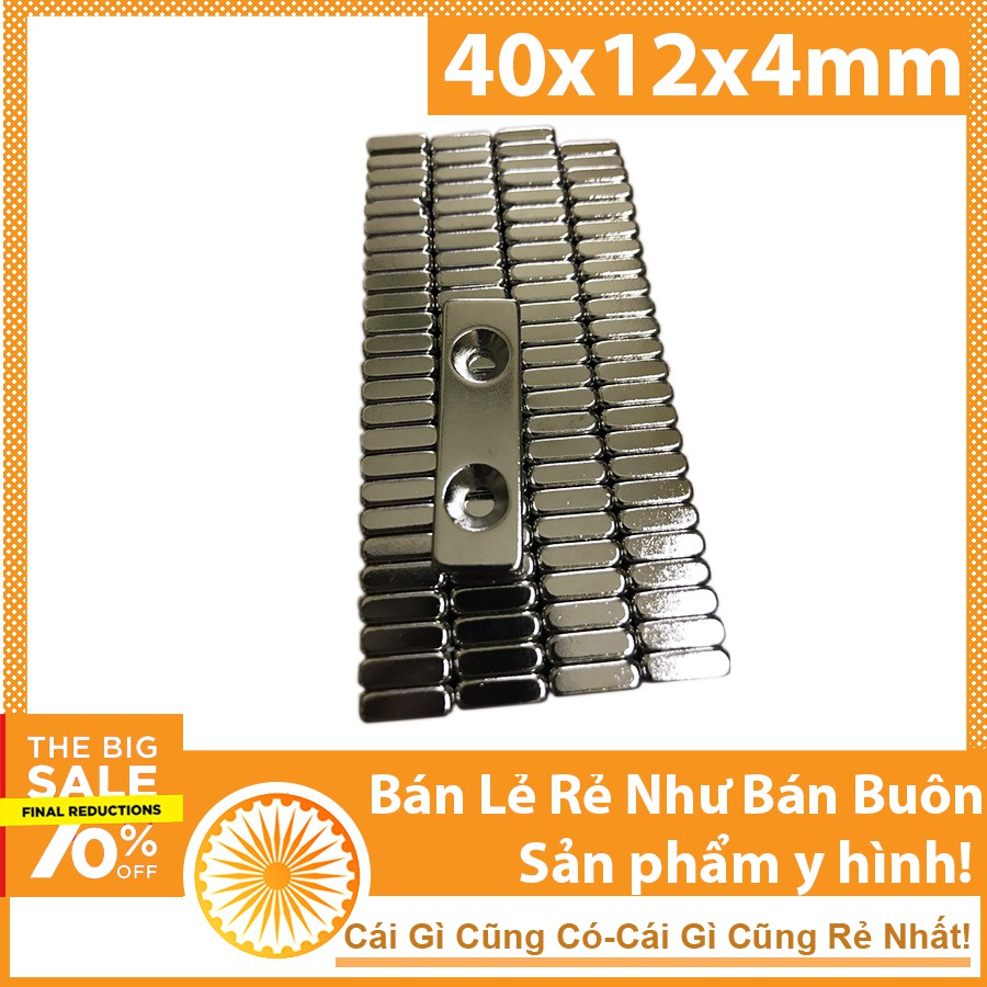 Nam châm cửa gỗ, nam châm trắng hình chữ nhật có lỗ 40x12x4mm có 2 lỗ vát