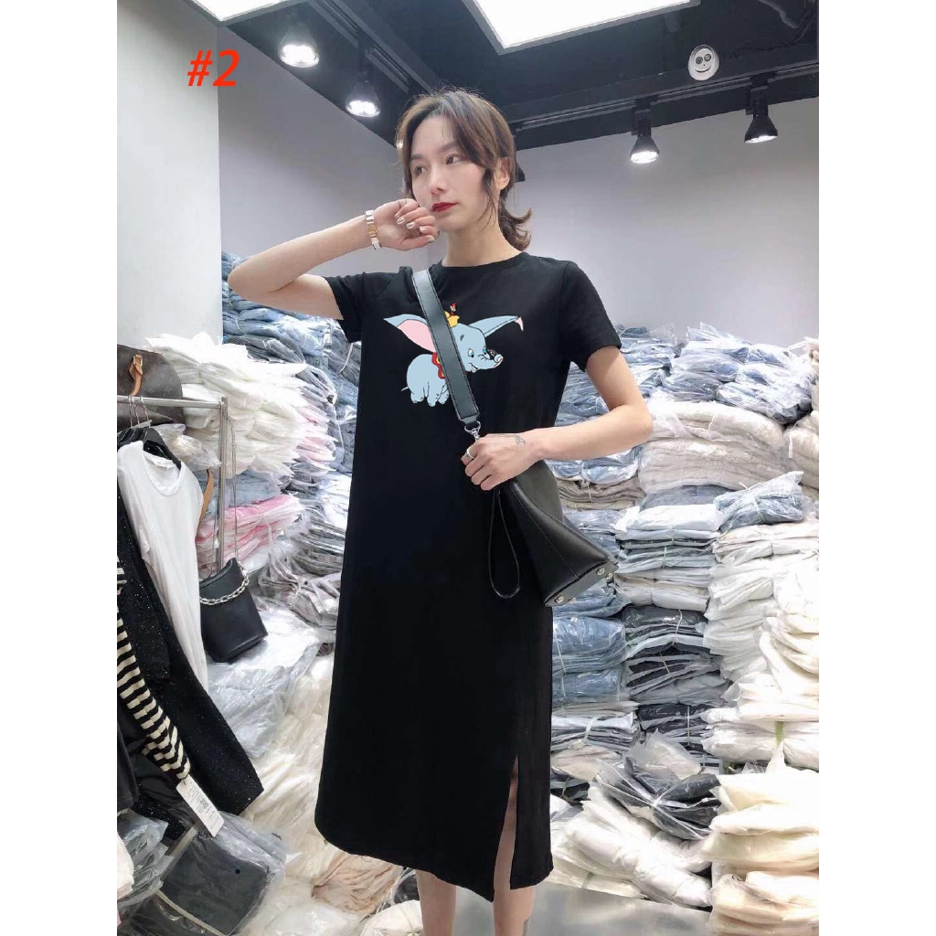 Đầm suông dáng dài tay ngắn in họa tiết hoạt hình dễ thương dành cho nữ | BigBuy360 - bigbuy360.vn