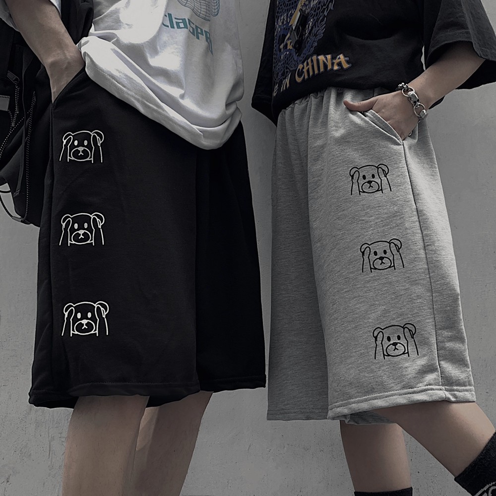Quần đùi nam nữ mặc nhà in hình gấu, short thun unisex Yinxx QS51