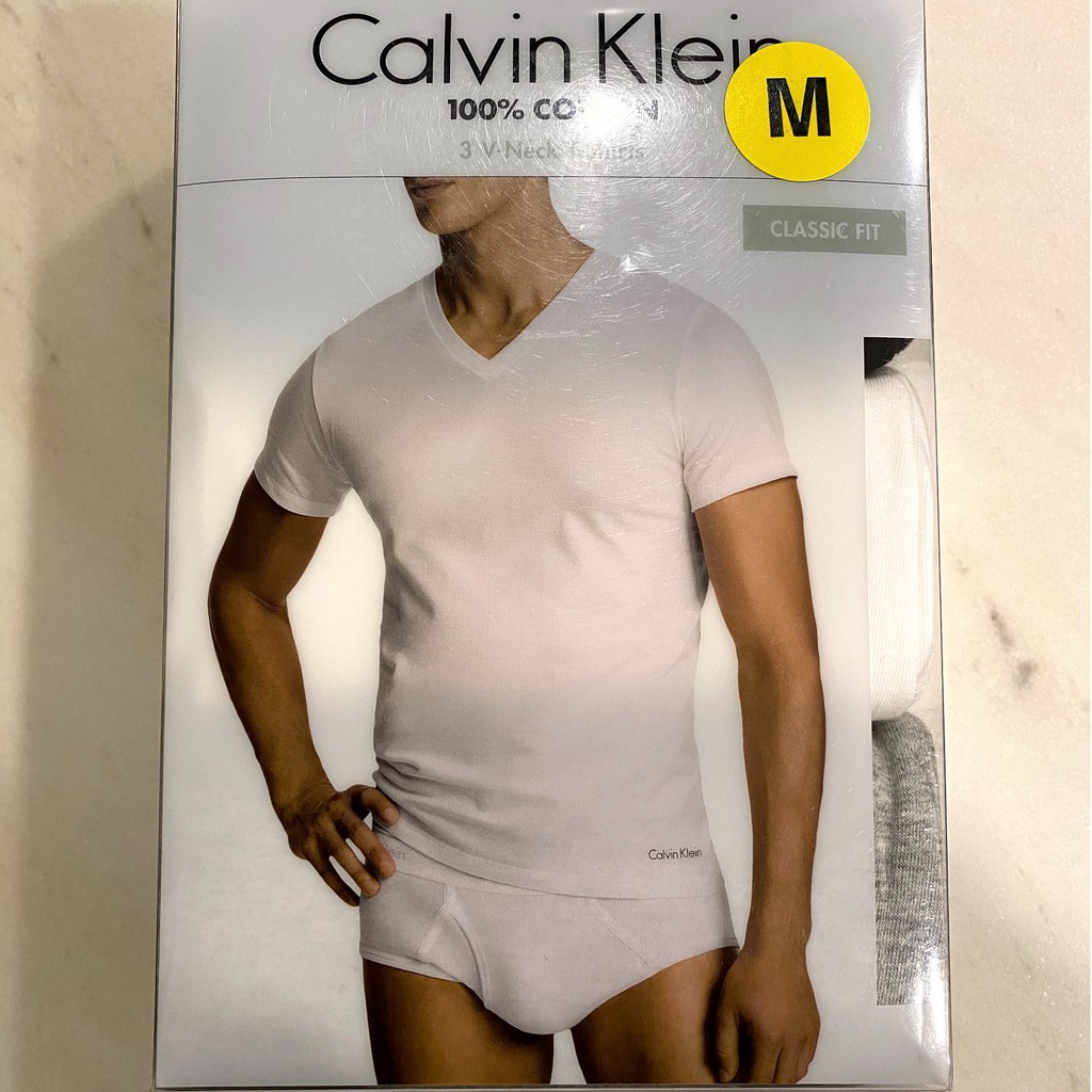 Áo lót nam Calvin Klein Cotton Classic Fit 3-Pack V-Neck T-Shirt - Grey Heather/White/Black