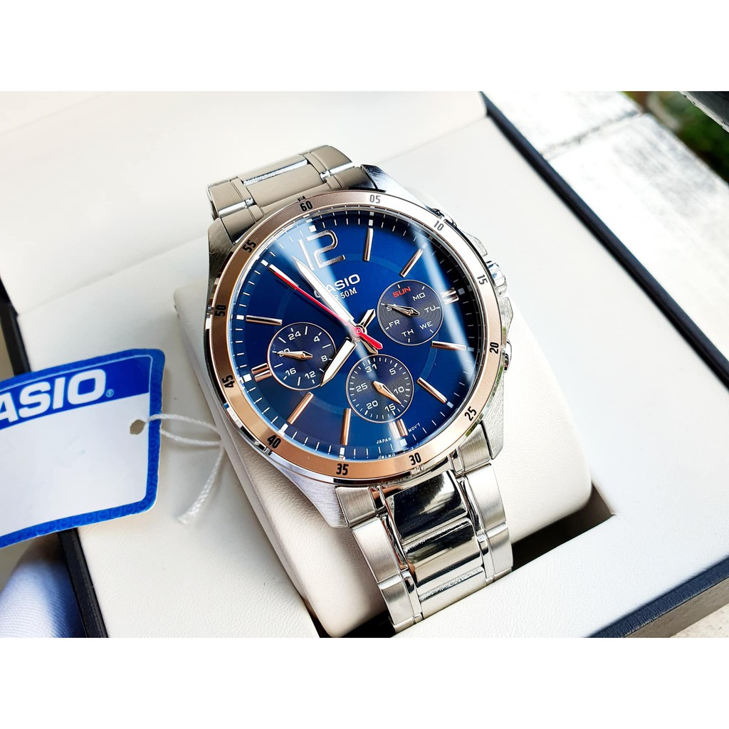 ĐỒNG HỒ NAM DÂY KIM LOẠI CASIO MTP 1374D-2A2 CAROT WATCH