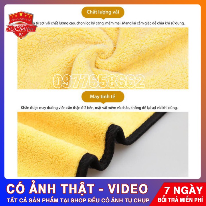 [ SIÊU THẤM HÚT ] Khăn Lau Xe Ô Tô Microfiber 💧 SIÊU THẤM CỰC DÀY💧 Chuyên Dụng -2 Mặt Xám Vàng