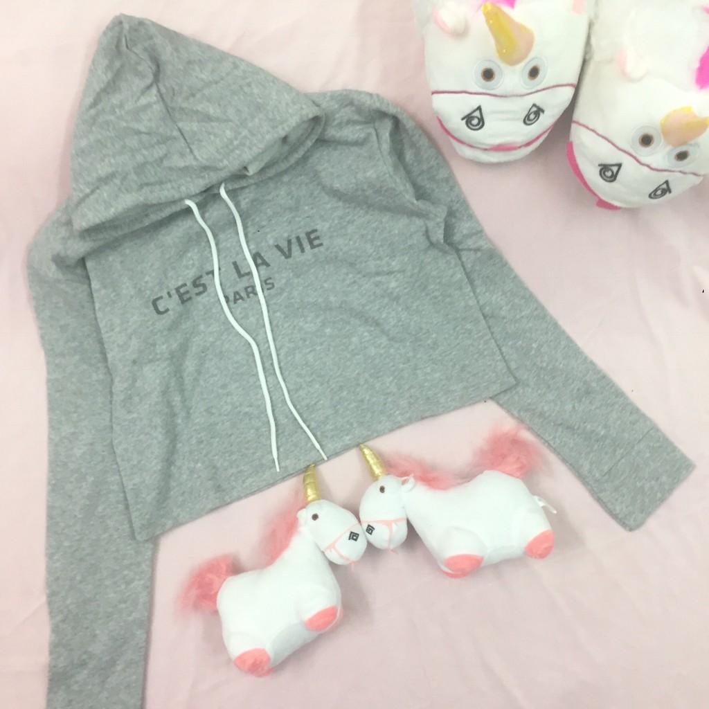 [Ảnh thật] Hoodie croptop (38-52kg). áo croptop hoodie. cest la vie