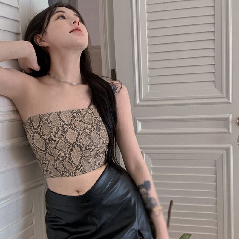 Áo Ống Ngắn Dáng Ôm Hở Vai In Họa Tiết Phong Cách Hàn Quốc Quyến Rũ