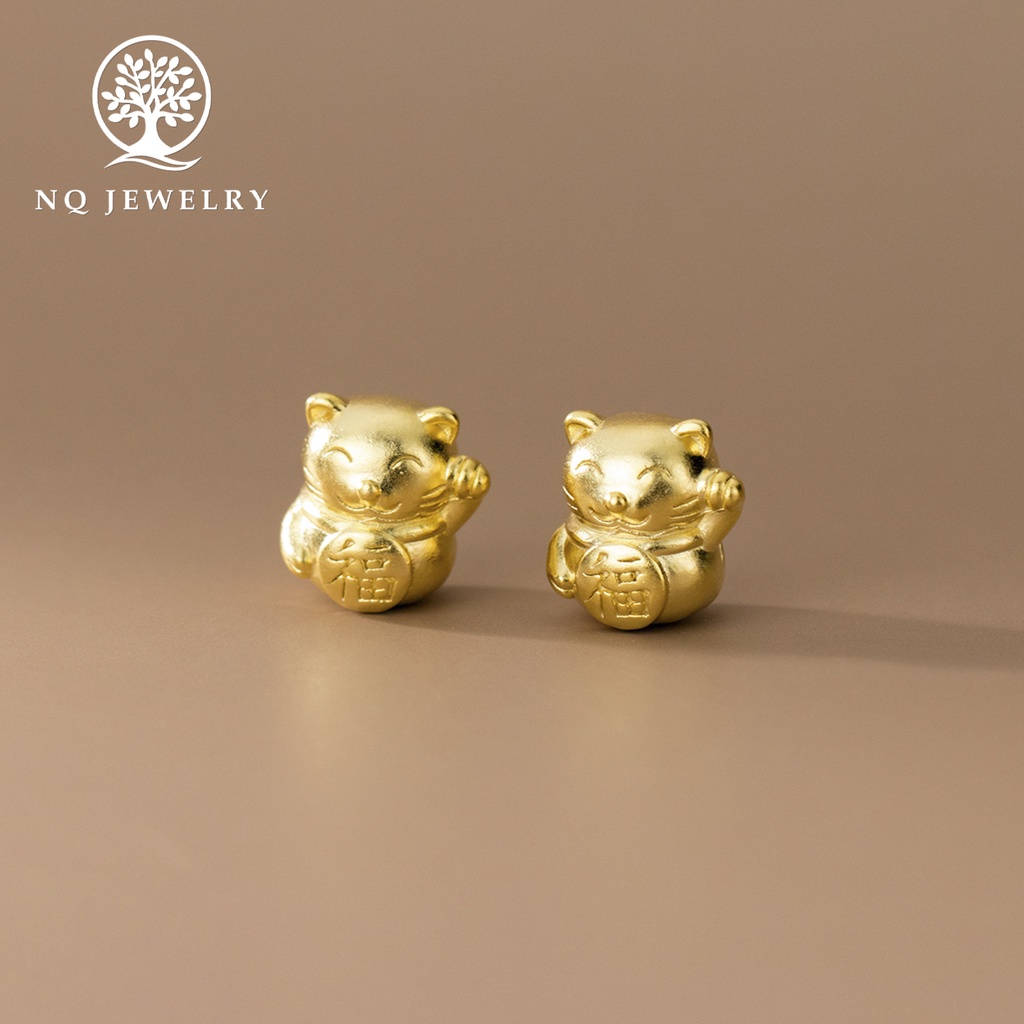 Charm bạc 3D hình mèo thần tài xỏ ngang - NQ Jewelry