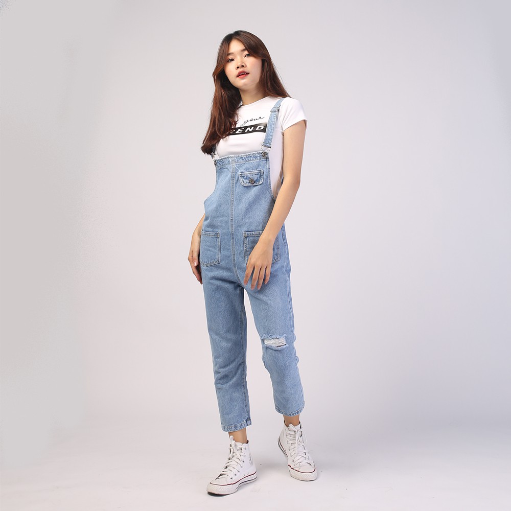 Yếm jean dài SAIGONJEAN rách có nắp YJ006 – yếm bò ulzzang phong cách hàn quốc