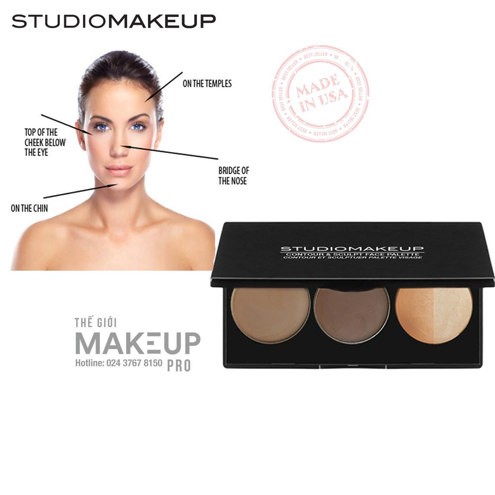 [Mã FMCGM100 - 10% đơn 500K] Tạo khối STUDIOMAKEUP FACE SCULPTING & HIGHLIGHTING PALETTE SFS-01 | BigBuy360 - bigbuy360.vn