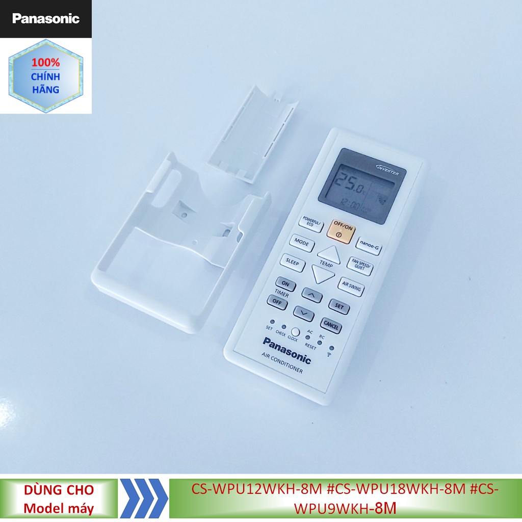 Phụ kiện [Remote chính hãng] Điều khiển điều hòa Panasonic model CS-WPU12WKH-8M #CS-WPU18WKH-8M #CS-WPU9WKH-8M