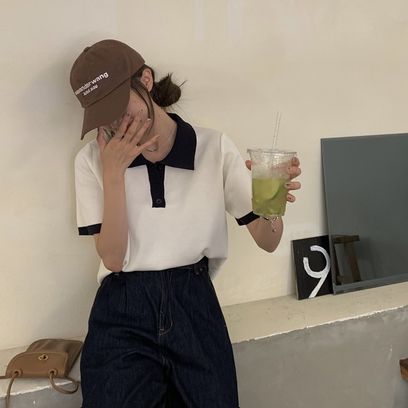 Áo polo dệt kim ngắn tay thời trang xuân thu Pháp