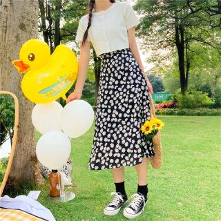 Chân Váy Chữ A Lưng Cao Chất Chiffon Hoạ Tiết Hoa Cúc Nữ Tính