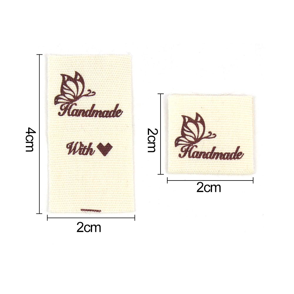 Bộ 50 thẻ tag nhãn bằng vải họa tiết Handmade With Love mèo hoạt hình trái tim may quần áo đồ dệt kim DIY thủ công