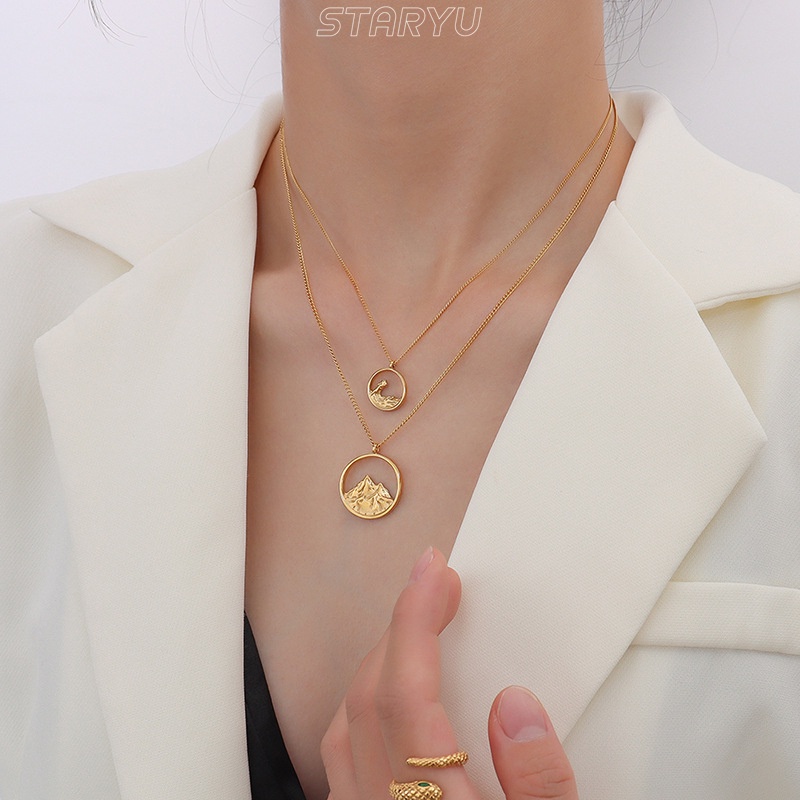 Vòng cổ mặt vàng 18k mặt hình núi sông thời trang cho cặp đôi