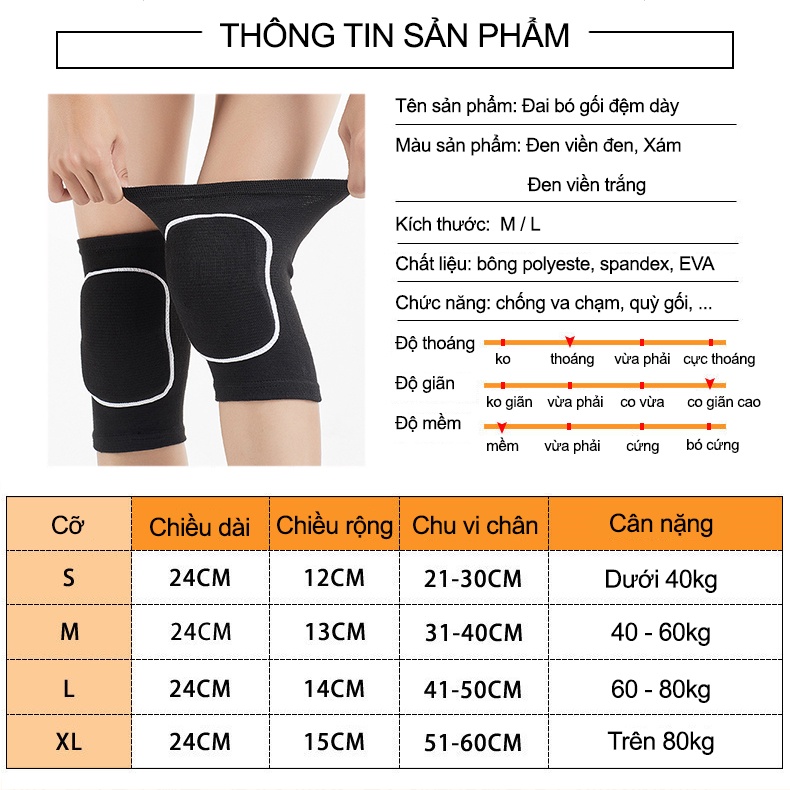 Đai bảo vệ đầu gối, bó gối thể thao với miếng lót đệm dày