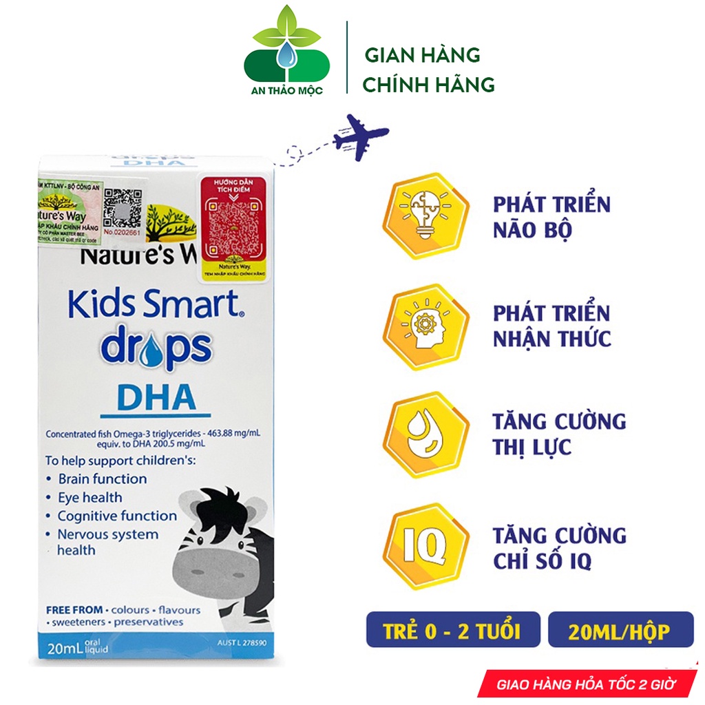 Nature's Way Kids Smart Drops DHA Giúp Bé Phát Triển Trí Não Thị Lực Từ Sơ Sinh