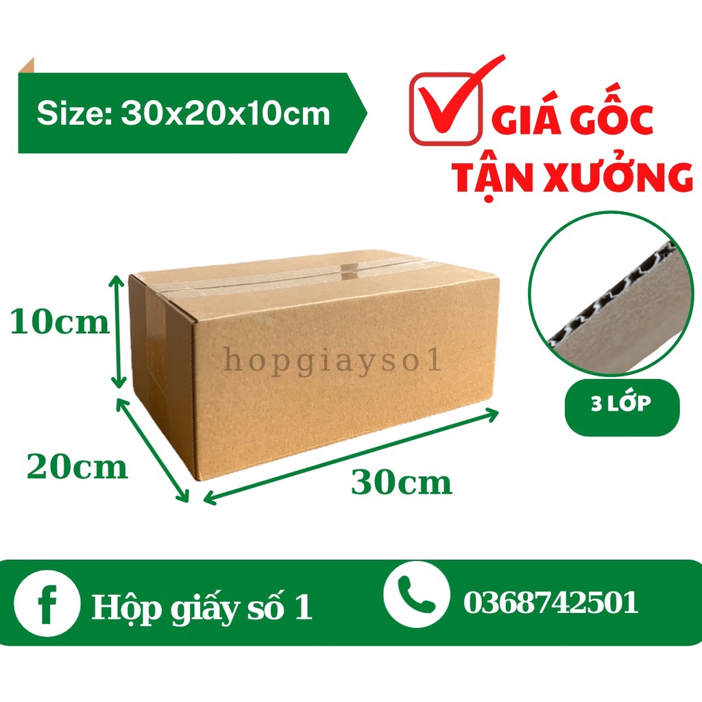 Combo 10 hộp carton, hộp giấy gói hàng size 30x20x10