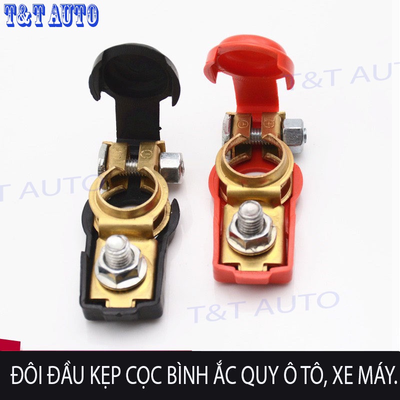 Bộ 2 cái đầu kẹp cọc bình ắc quy ô tô, xe máy, xe tải,... có nắp đậy kín.