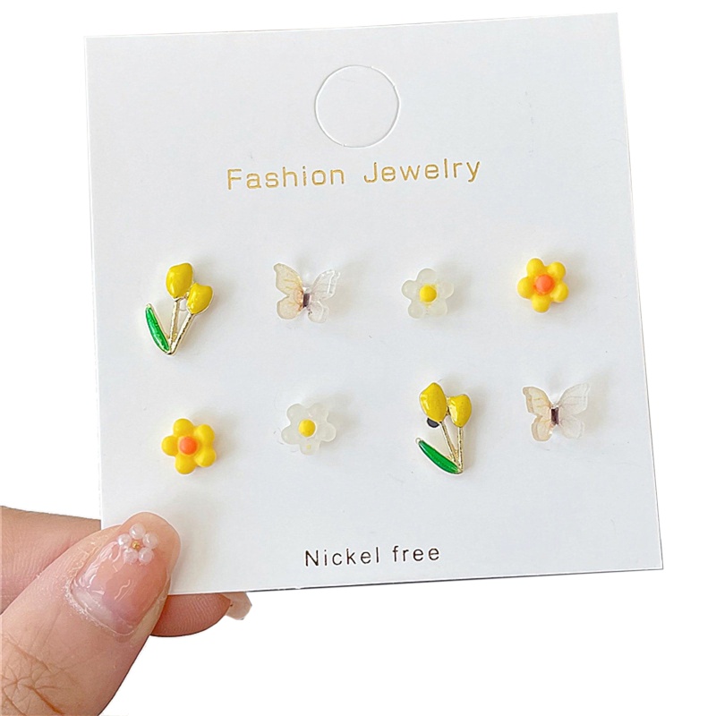 8 Bông Tai Acrylic Hình Hoa Và Bướm Nhiều Màu Sắc Dễ Thương Cho Bạn Gái