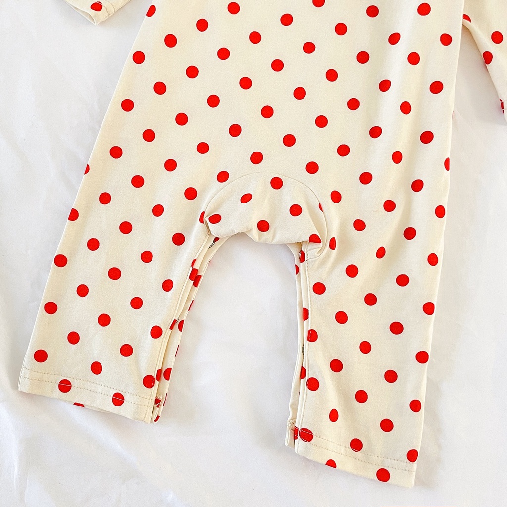 Bộ Áo Liền Quần Chấm Bi Hình Gấu Dễ Thương Kèm Mũ Thời Trang Mùa Thu Cho Bé Trai + Gái