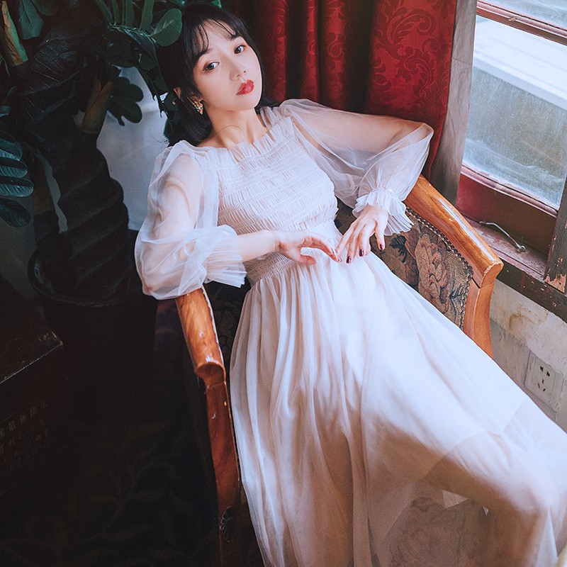 Lady Dress- Váy voan trắng dài