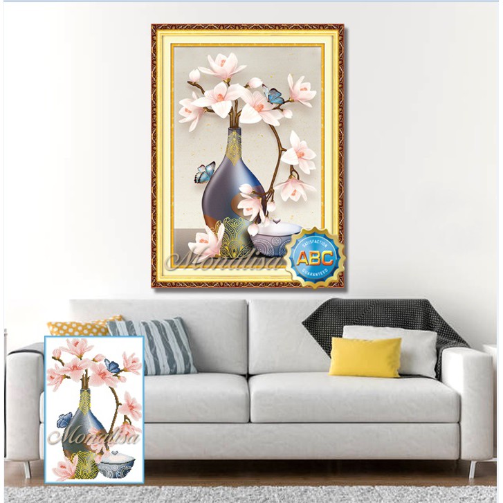 Tranh đính đá Bình hoa lan Kt 50x70cm