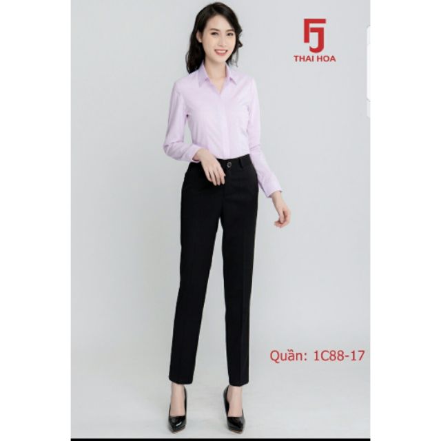 Quần tây Thái Hòa ống suông lưng cao 1 nút