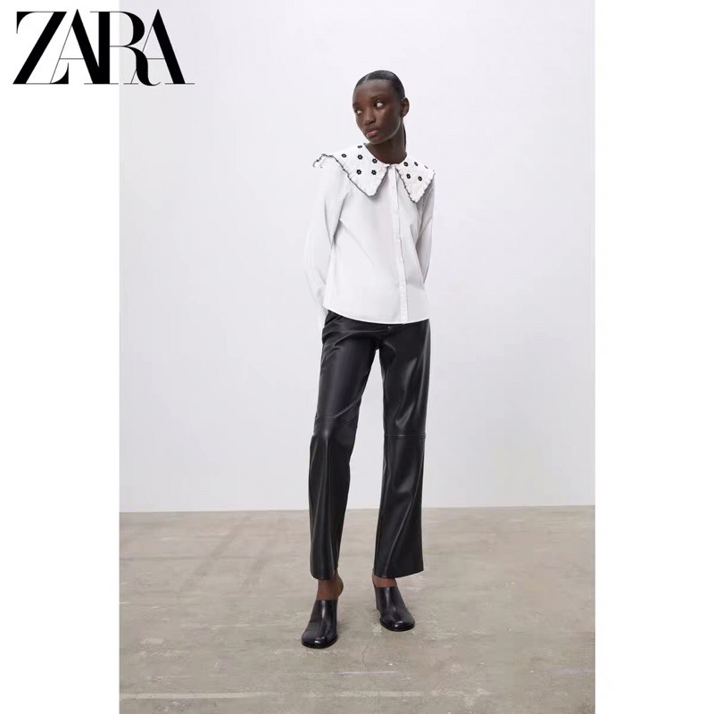 Áo sơ mi nữ Zara new best seller 2021 màu trắng thêu hoa dài tay