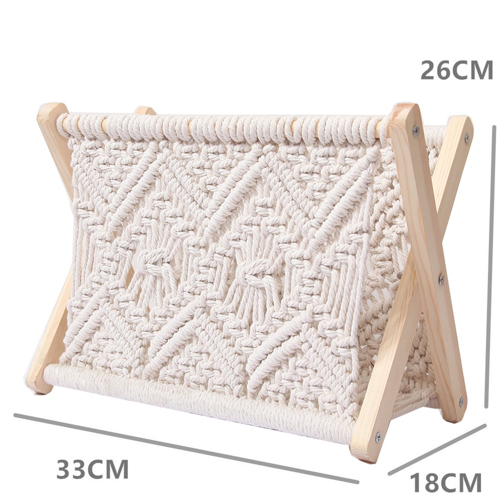 Cadiz* Storage Rack Nice-looking Elegant Decorative Foldable Wooden Cotton Rope Book Shelf Rack for Household