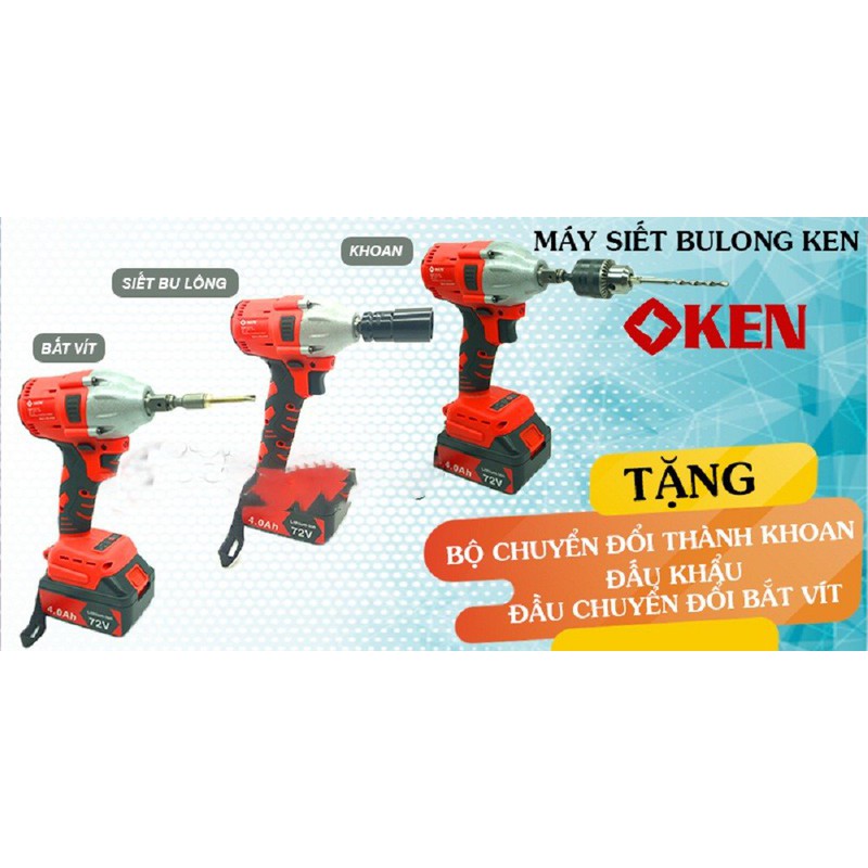 [[RẺ VÔ ĐỊCH]]Máy siết bulong bu lông Ken 72V - máy siết bulong bắn vít - Tặng đầu chuyển đổi thành khoan, đầu khẩu22m -