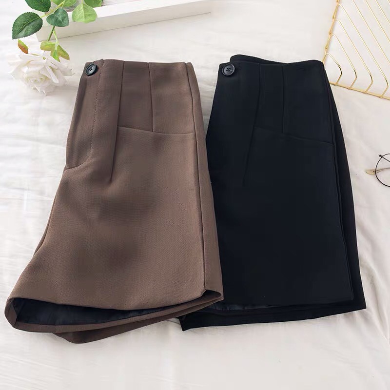 Quần Short Nữ Cạp Cao Túi Trước Cúc Cài - Quần Đùi Nữ Ống Rộng