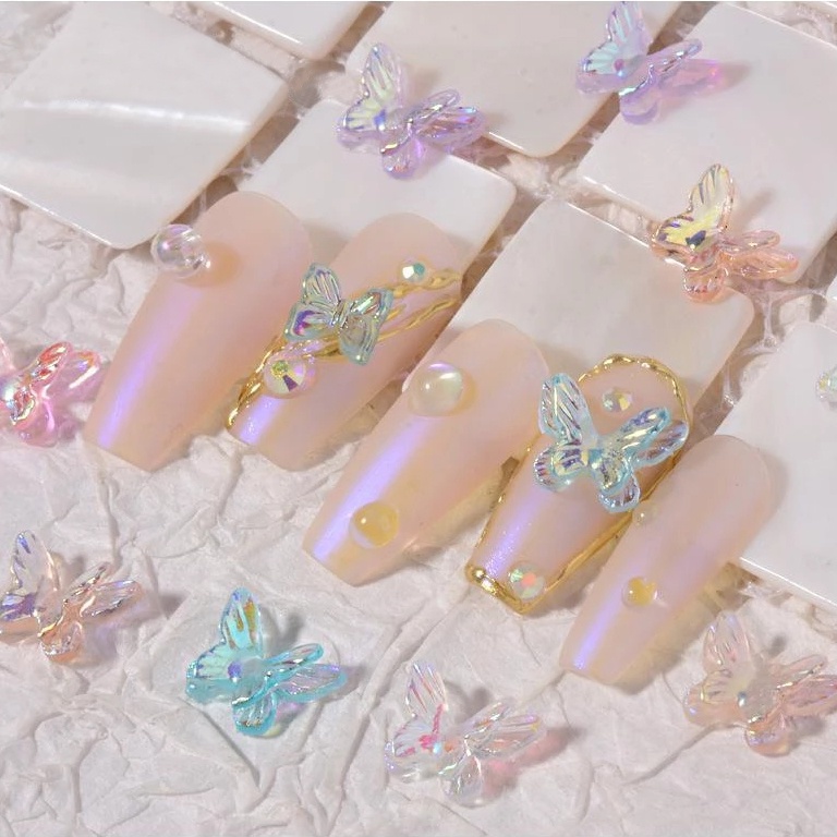 Set 10 Phụ Kiện Trang Trí Móng Tay Hình Bươm Bướm 3D Xinh Xắn
