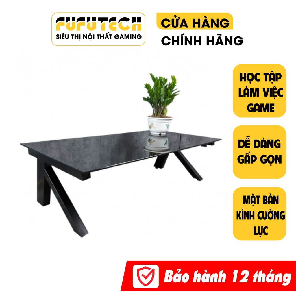 Bàn Làm Việc Ngồi Bệt 120x60x35 Cm Mặt Kính Cương Lực 8 Li Khung Chân Gấp Gọn