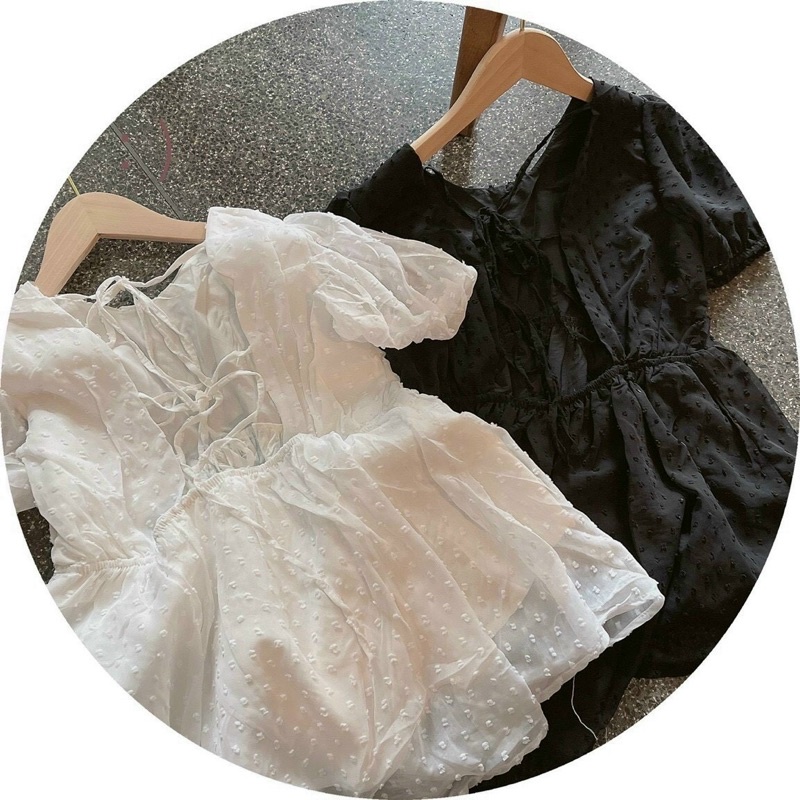 SET ÁO BABYDOLL CỘT NƠ LƯNG VOAN BỊ NỖI + SHORT