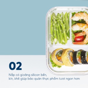 Hộp thủy tinh 3 ngăn Nikko, Hộp thủy tinh chia ngăn đựng thực phẩm chính hãng Inochi