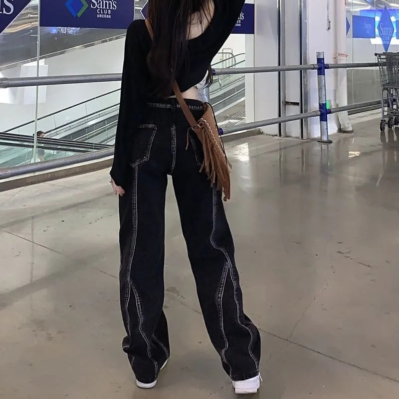 Quần jean SUXI nữ ống rộng lưng cao màu trơn thời trang