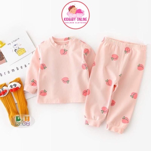 Bộ Đồ Dài Tay Bé Gái Minky Mom Hình rau củ quả Vải Cotton, Đồ Bộ Cho Bé Gái Mặc Nhà Thu Đông Kidbabyonline K145