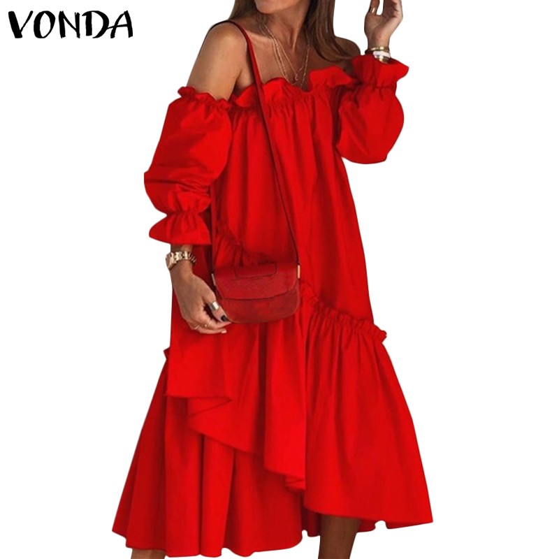 VONDA Women Long Sleeve Off Shoulder Sexy Party Ruffled Long Dress | BigBuy360 - bigbuy360.vn