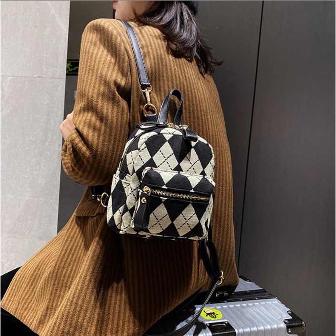 Ba lô nữ vải dạ chất kẻ caro thời trang Hàn Quốc Capucha BL9