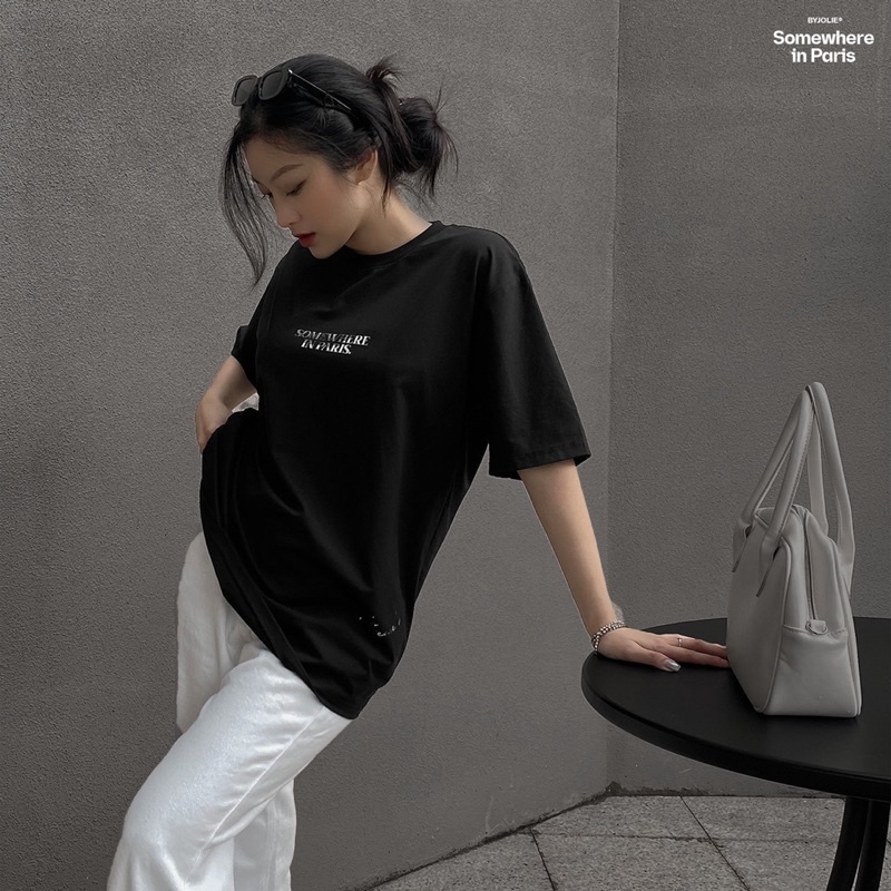Áo phông wash SOMEWHERE IN PARIS chất cotton form suông unisex nam nữ